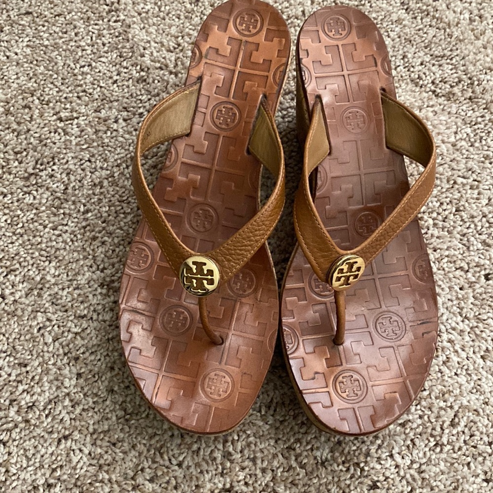 Tory Burch tan wedges